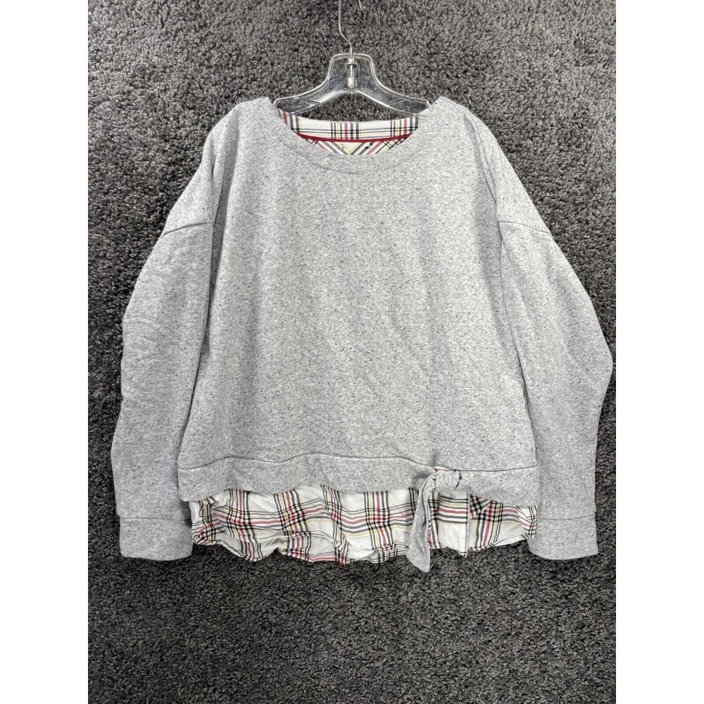 IZOD Women's Tie-Front 2-Fer Sweatshirt Long Sleeve Gray Cotton Blend Size 2XL